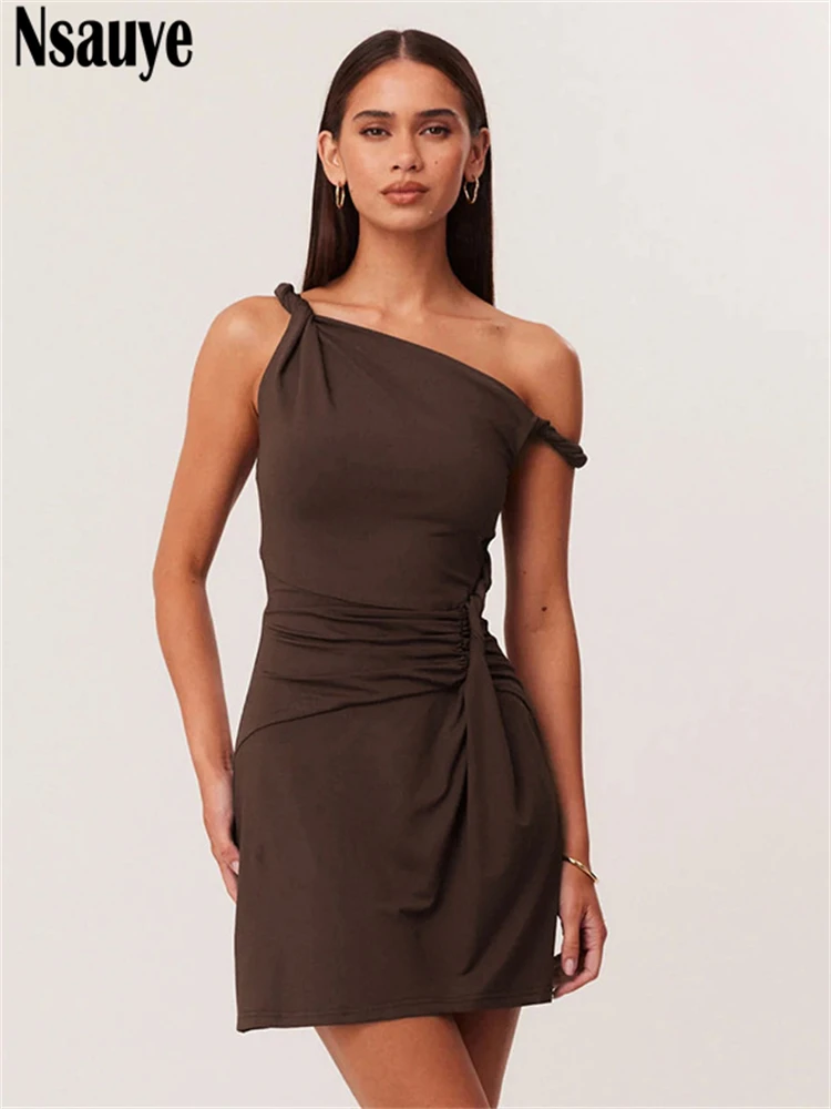 Nsauye Women Sexy Party New Fashion Elegant Evening Mini Dress Clubwear 2025 Sleeveless Holiday Bodycon Wrap Short Dress Winter