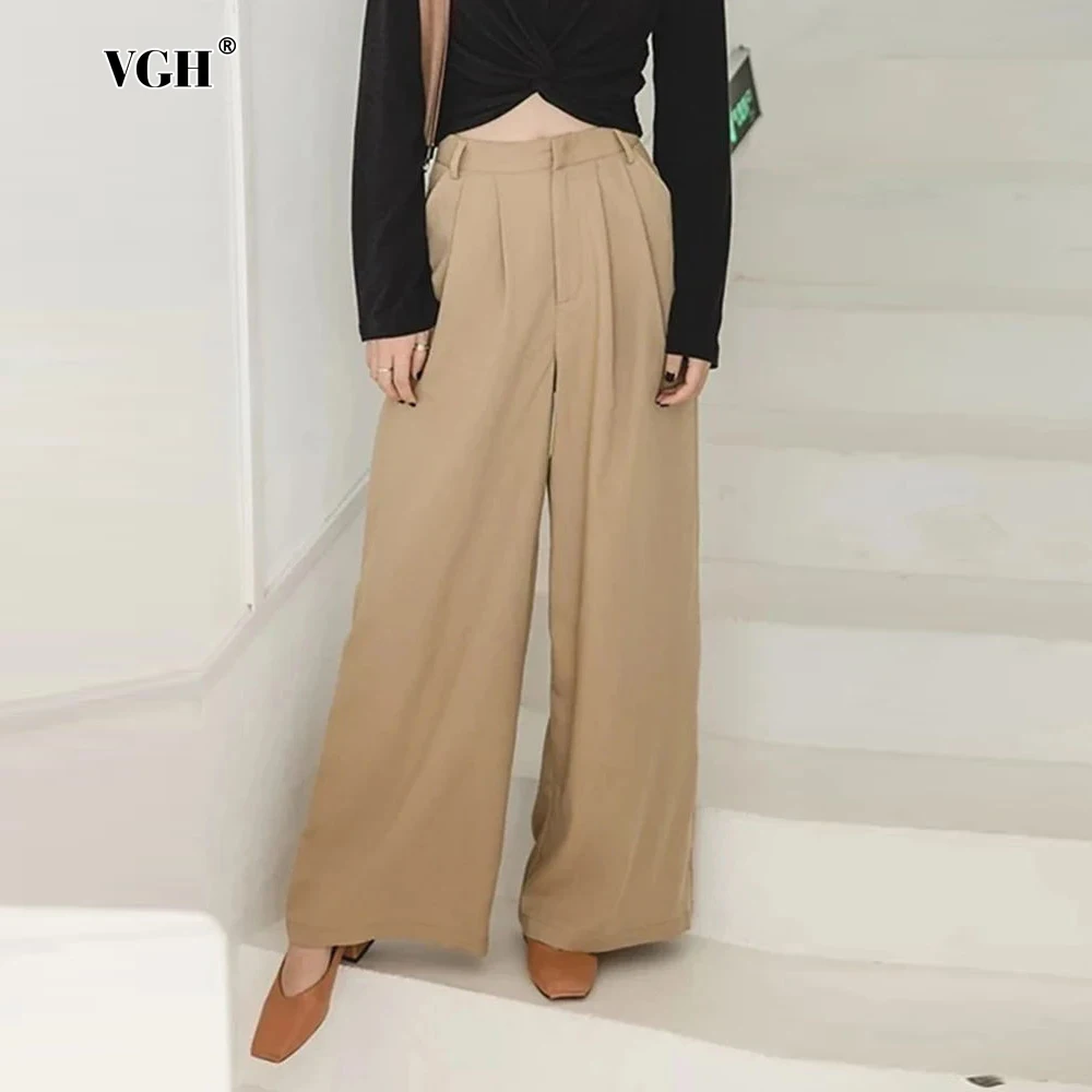 

VGH Minimalist Soild Pants For Women High Waist Patchwork Zipper Casual Loose Wide Leg Trousers Female Fashion Clothes New Style
