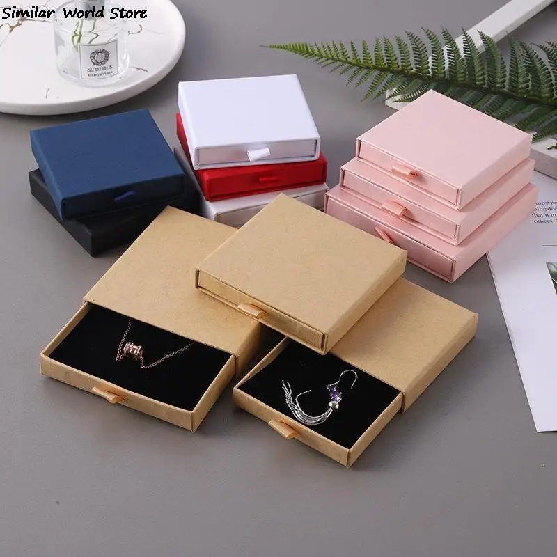 New 1PC Thin Kraft Paper Drawer Jewelry Packaging Box Greeting Card Necklace Bracelet Gift Package Case Boxes Dropshipping