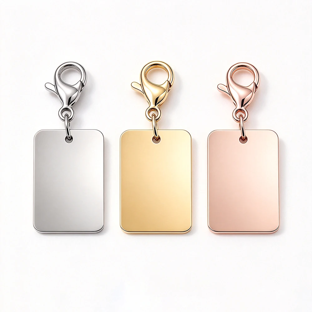 Fnixtar 10pcs Rectangle Pendant Keychain Stainless Steel Square Shape Charms Key Ring Bag Key Holder Jewelry Accessories