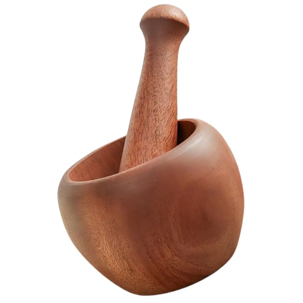 1Set Wooden Garlic Grinder Tool for Kitchen - Ergonomic Garlic Crushing Bowl with Pestle for Spices Ginger and Pills Grinding