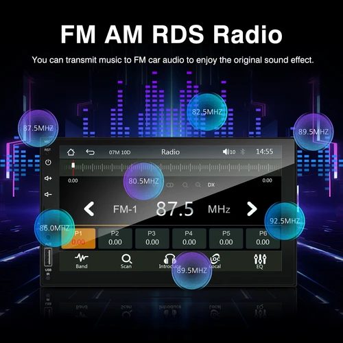 Imagen 2 del producto Reproductor Multimedia Universal para coche, pantalla completamente táctil HD MP5 de 7 pulgadas con CarPlay, Android, Auto, 2Din, BT, FM, TF, entrada, Control de dirección