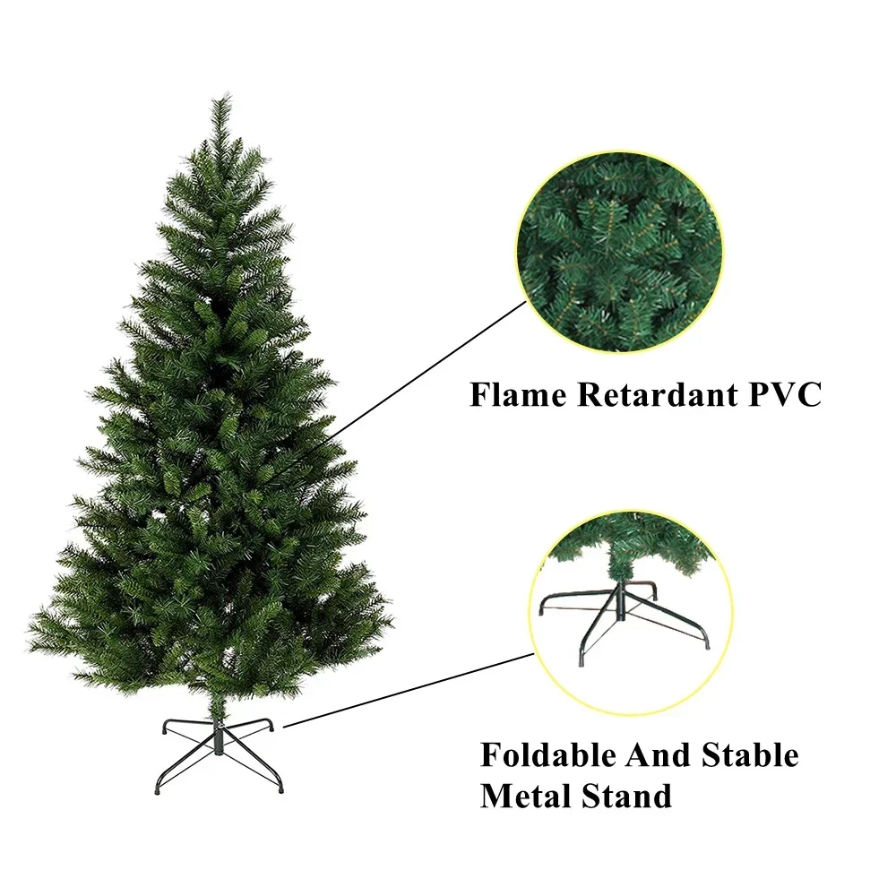 2.1m Christmas Tree with 800 Tips Folding Stable Metal Stand Fast Assemble Flame Retardant PVC Green Artificial Christmas Fir