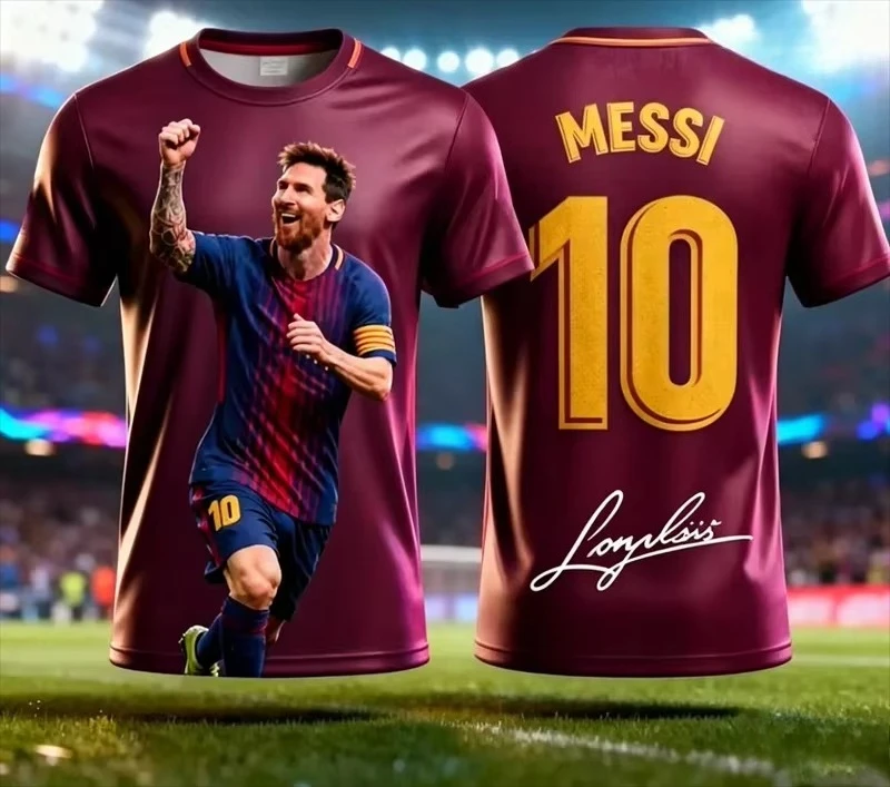 2026 Summer MESSI Football Star Inspired 3D Print T-shirt, Fan Support Short Sleeve Tee for Men Women Kids Casual Sports Tops