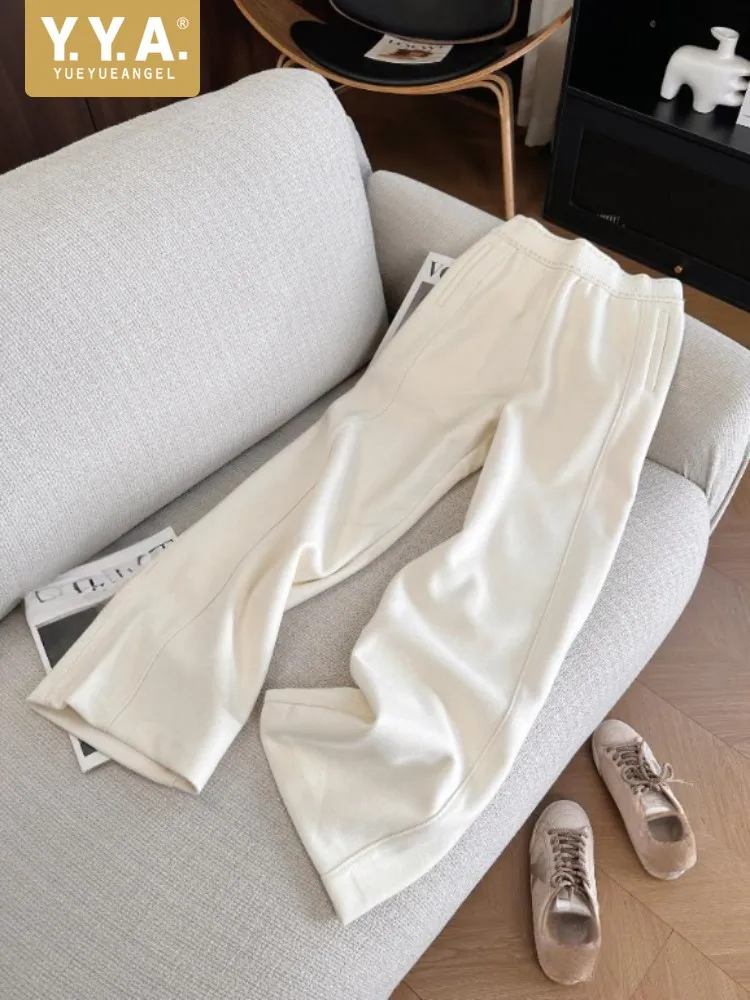 

Женские повседневные широкие брюки в корейском стиле, свободного кроя, с толстым флисом, теплые, прямые, зимние, с эластичным поясом, полной длины