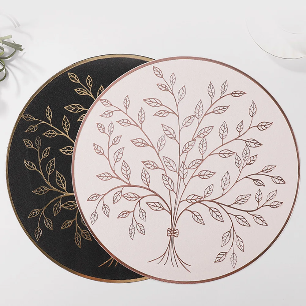10pcs Hot Stamping PVC Leather Placemat Rocking Money Tree Pattern Heat Insulation Waterproof Oil Proof Table Mat Wholesale