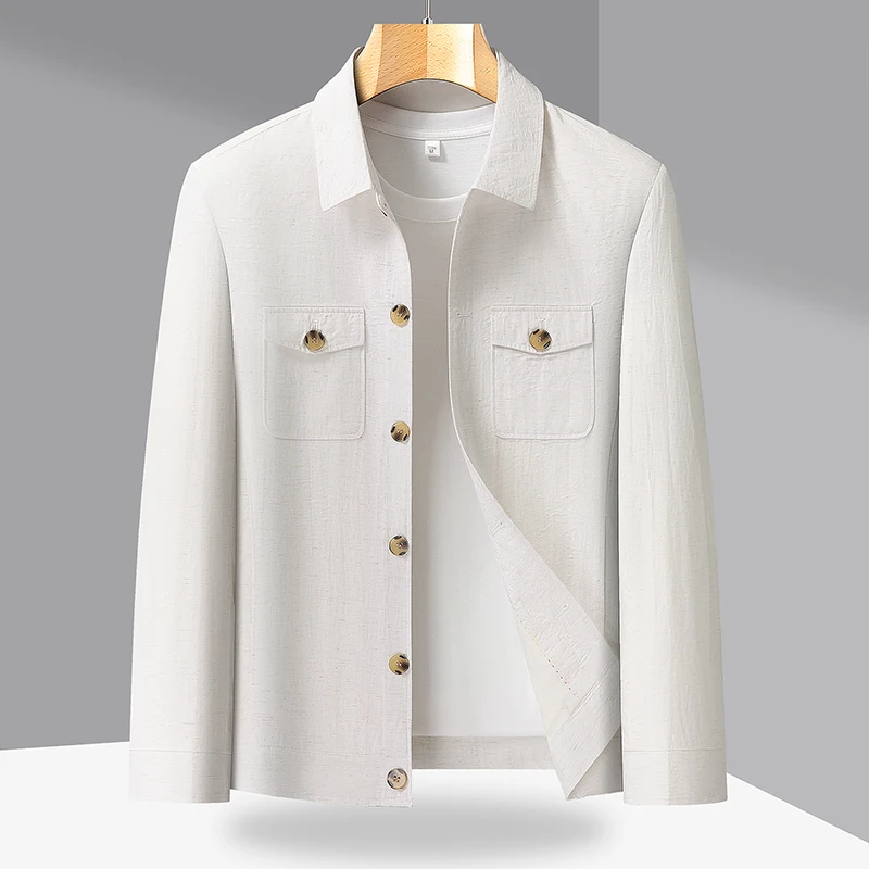 Spring and Autumn Lightweight Jacket Coat - Fashionable and Versatile Cotton Shirt Suitable for Young and Middle-Aged People