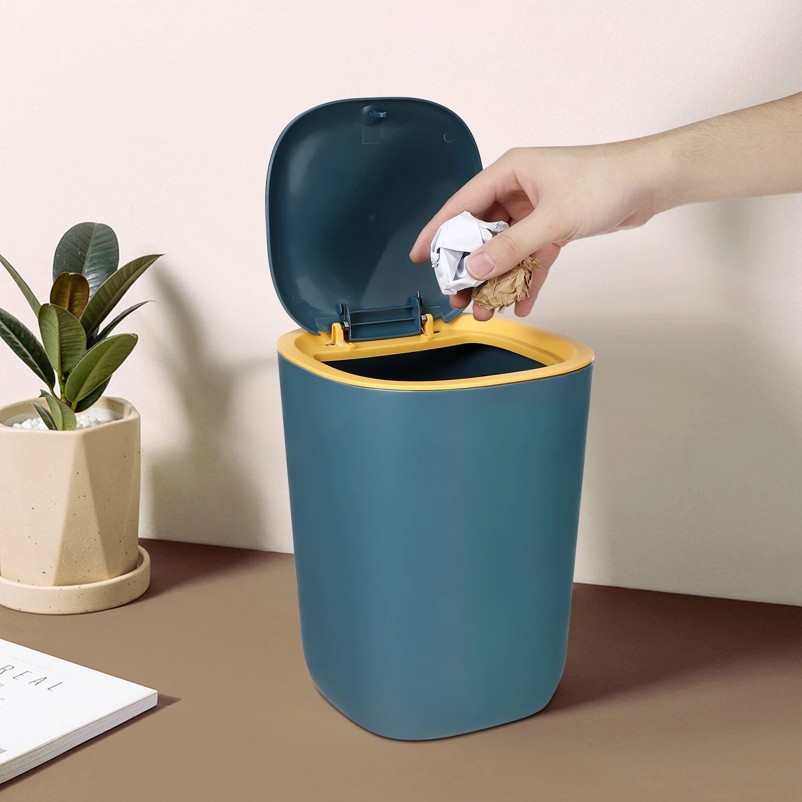 

Flip Top Trash Can 7L Plastic Garbage Bin For Kitchen Bedroom Office Waste Container Household Dust Box Small Rubbish Storage