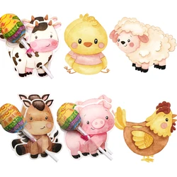 48pcs Carton Lollipop Packaging Holders Farm Animal Candy Cards For Kids Farm Themed Birthday Party Decoration Candy Accessories