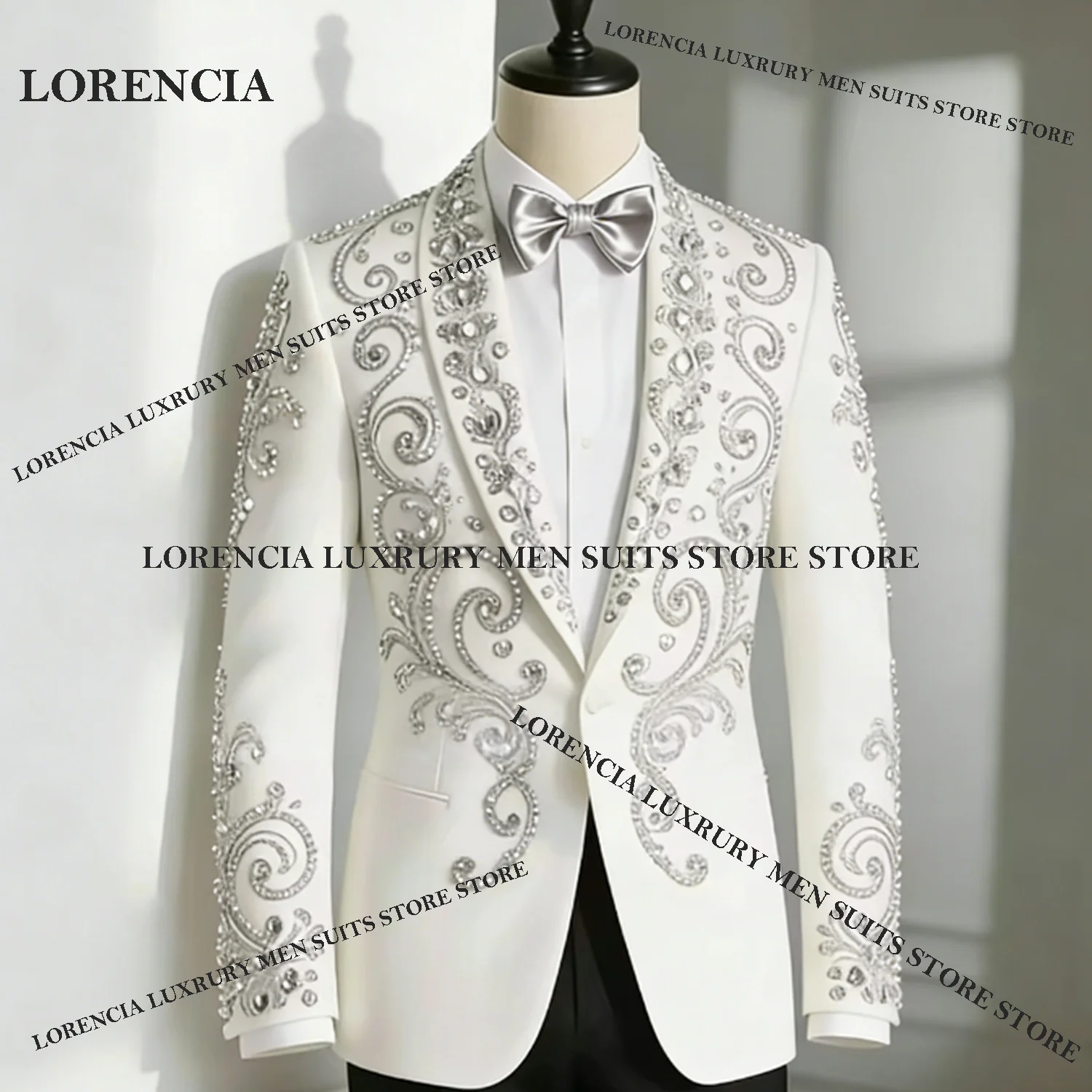 

Индивидуальный свадебный костюм-двойка для мужчин: роскошный смокинг с бисером и кристаллами, приталенный крой, для жениха, выпускного вечера, костюм-блейзер, костюм homme