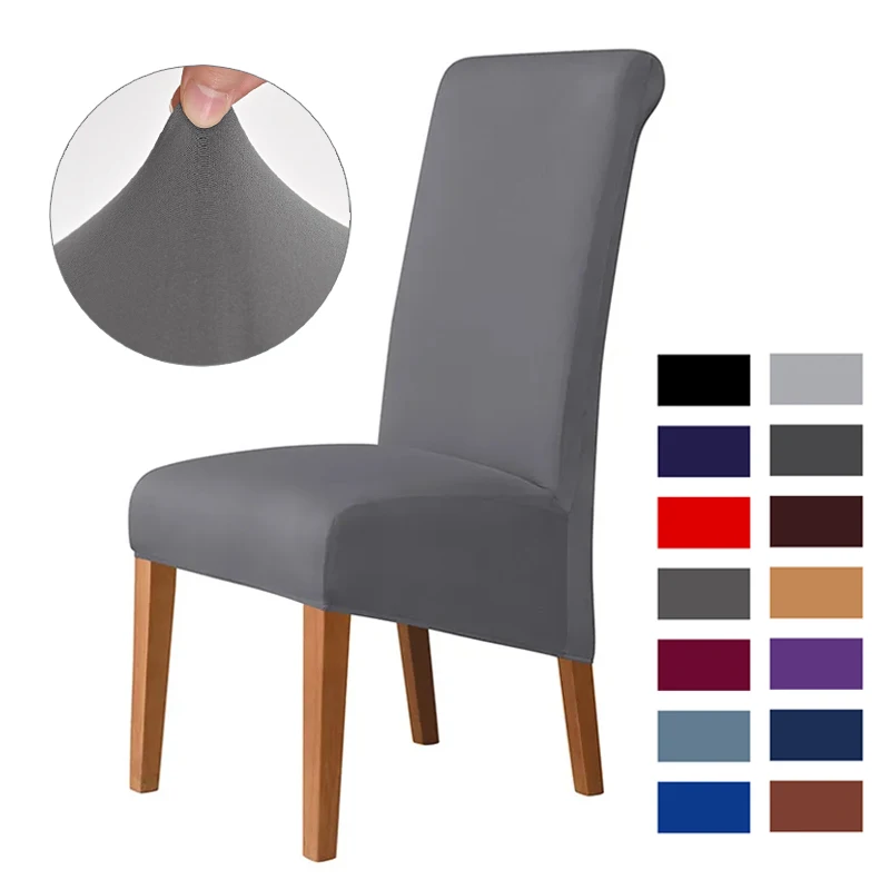 High Back Solid Color Chair Cover XL Size High Elasticity Smooth fabric Chair Covers for Dining Room Kitchen Stretch Home Decor