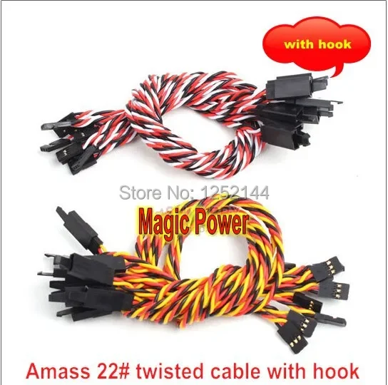 10 pcs /lot Amass 22# 22AWG Futaba JR Twisted Extension Cable/ Twisted Extension Lead With Hook Different length