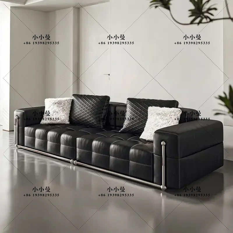 Bauhaus medieval style modern simple cream style first layer leather living room sofa combination