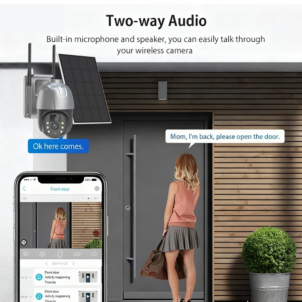 5MP Full HD WiFi Solar Panel Wireless PTZ Camera Outdoor Security WIFI  Solar Powered CCTV Camera