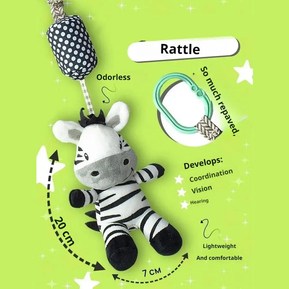 Juguete de cebra de dibujos animados para bebé, campanas de viento, tela segura colgante para cuna, cochecito masticable, No se decolora, felpa suave no tóxica Gi A6K9