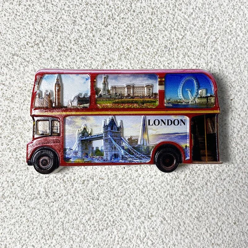 

Cute Red Double - Decker Bus Fridge Magnet Featuring Big Ben, Tower Bridge & London UK, Refrigerator Accessories for Home Decor