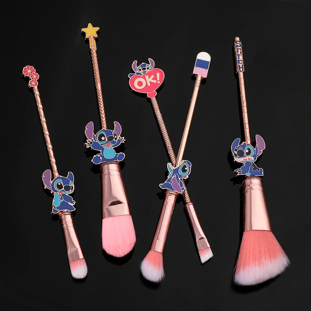 5pcs/Set Disney Lilo & Stitch Bright Foundation Concealer Vogue Eye Shadow Eye Brow Lip Makeup Brushes Makeup Brushes Set Gift