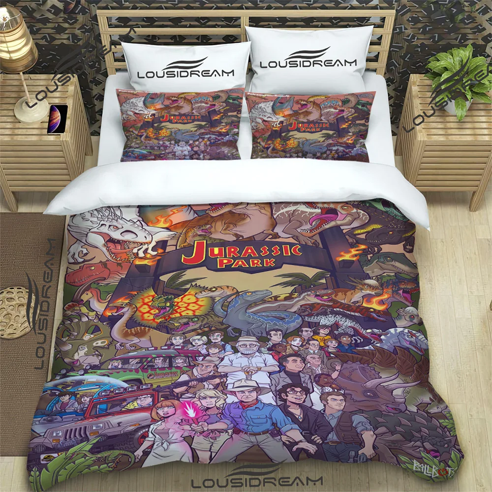 3D Jurassic Park Cartoon Comforter Bedding Set,Duvet Cover Bed Set Quilt Cover Pillowcase,King Queen Size Bedding Set for Child