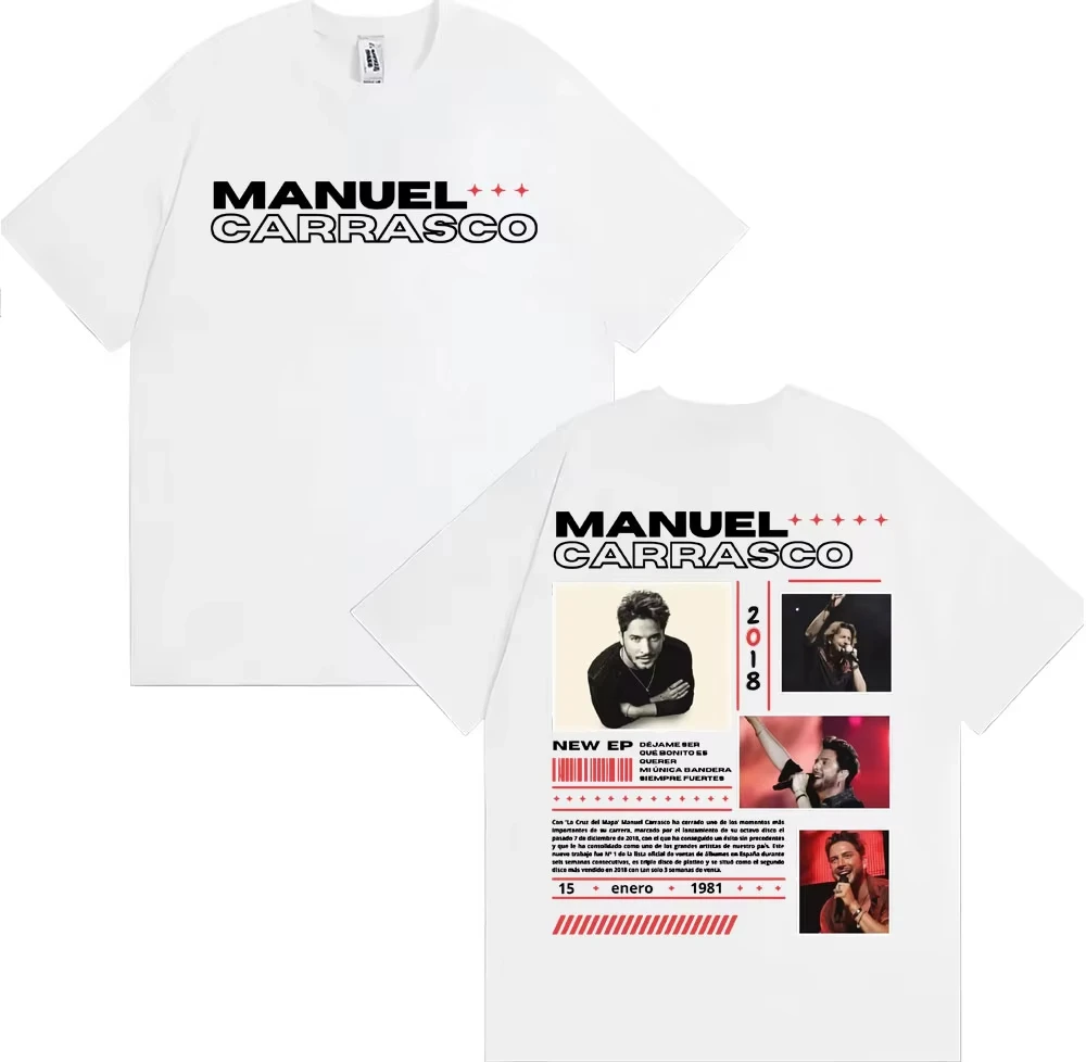 Modna koszulka hip-hopowa retro dla mężczyzn i kobiet, codzienna koszulka z krótkim rękawem, koszulka z okładką albumu rapera Manuel Carrasco z trasy koncertowej.