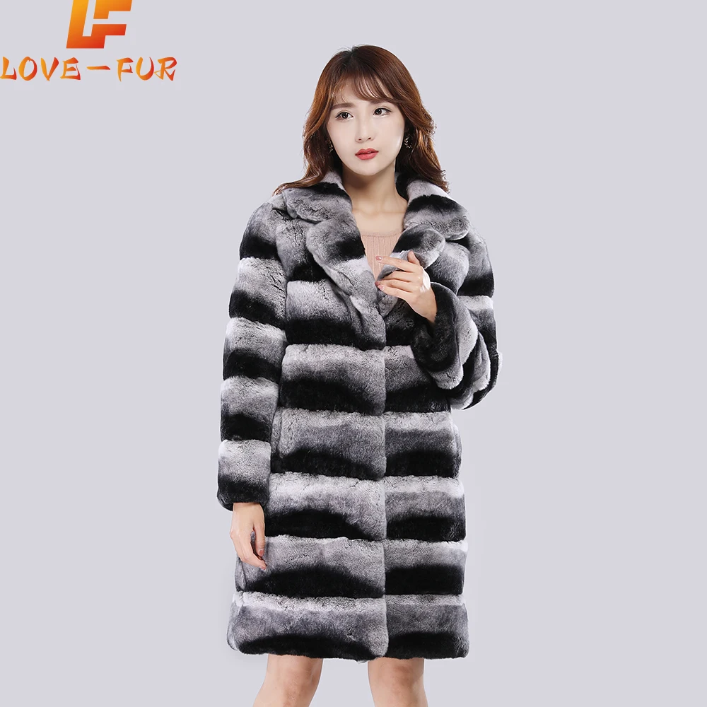 2024 Fashion Women Natural Rex Rabbit Fur Coat With Fur Collar Warm Winter Jacket Women Warm Chinchilla Fur Jacket Real Fur Coat