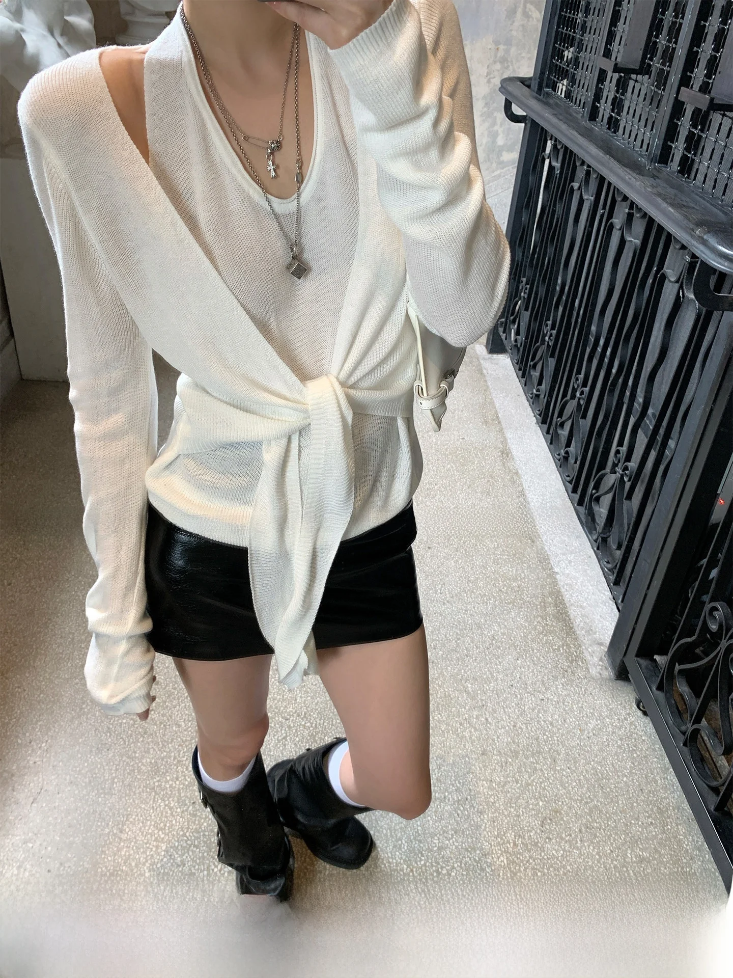 

Gv Big Brother Ультратонкий трикотажный топ с эффектом бумаги, с поясом, длинными рукавами, в стиле Lazy Sle, для ранней осени, модный, женский, премиум-класса, свободного кроя