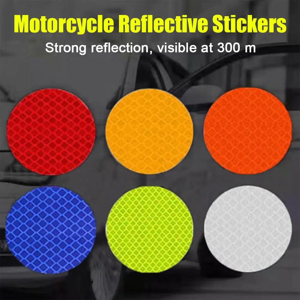 Adesivos refletivos para motocicleta, 10 peças, 5cm, reflexão forte, 300m, visibilidade, redondo/quadrado, decalques de aviso de segurança noturna para bicicleta, carro