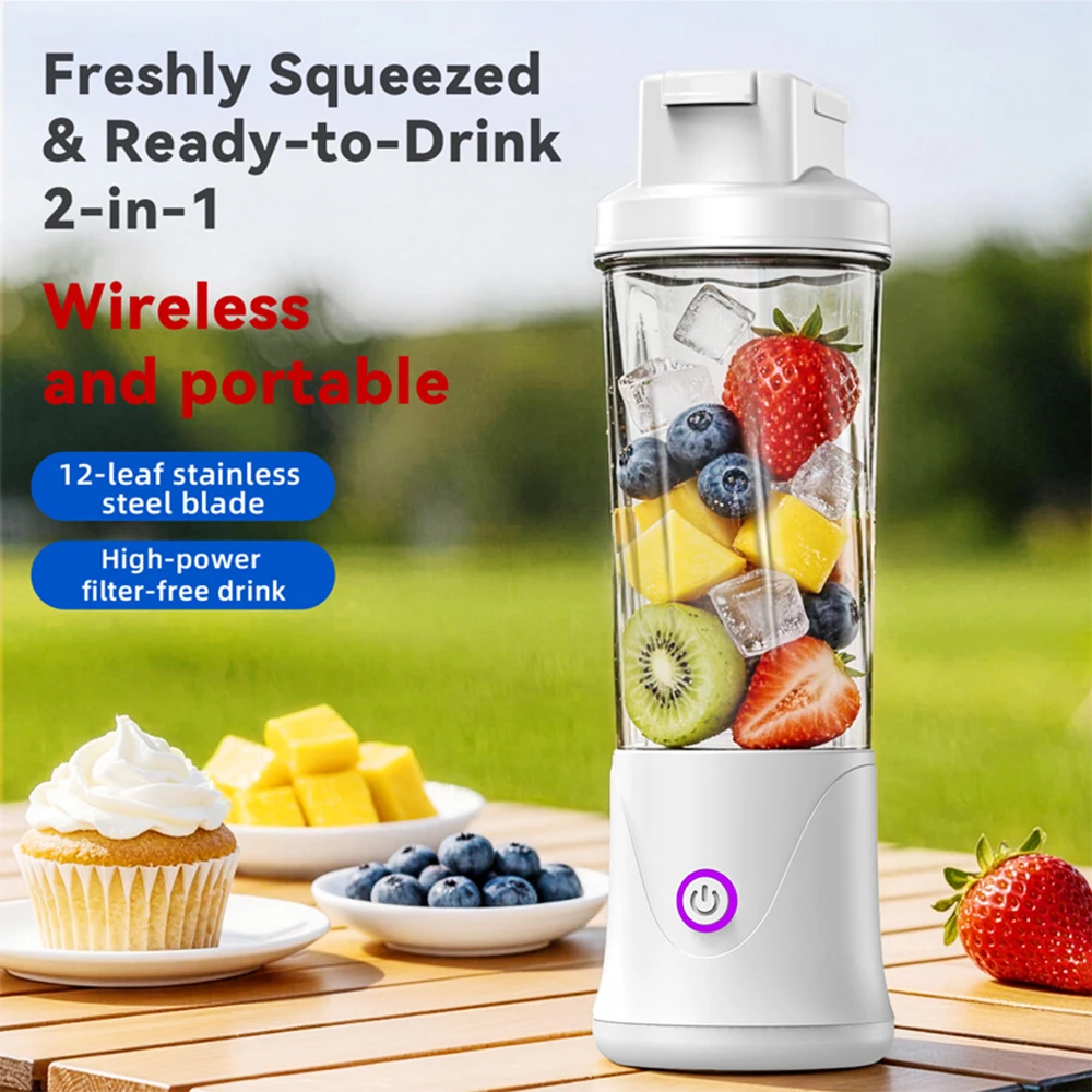 Liquidificador portátil de 12 lâminas, 450ml, copo elétrico para suco, mini liquidificador recarregável, triturador de gelo, para shakes e smoothies.