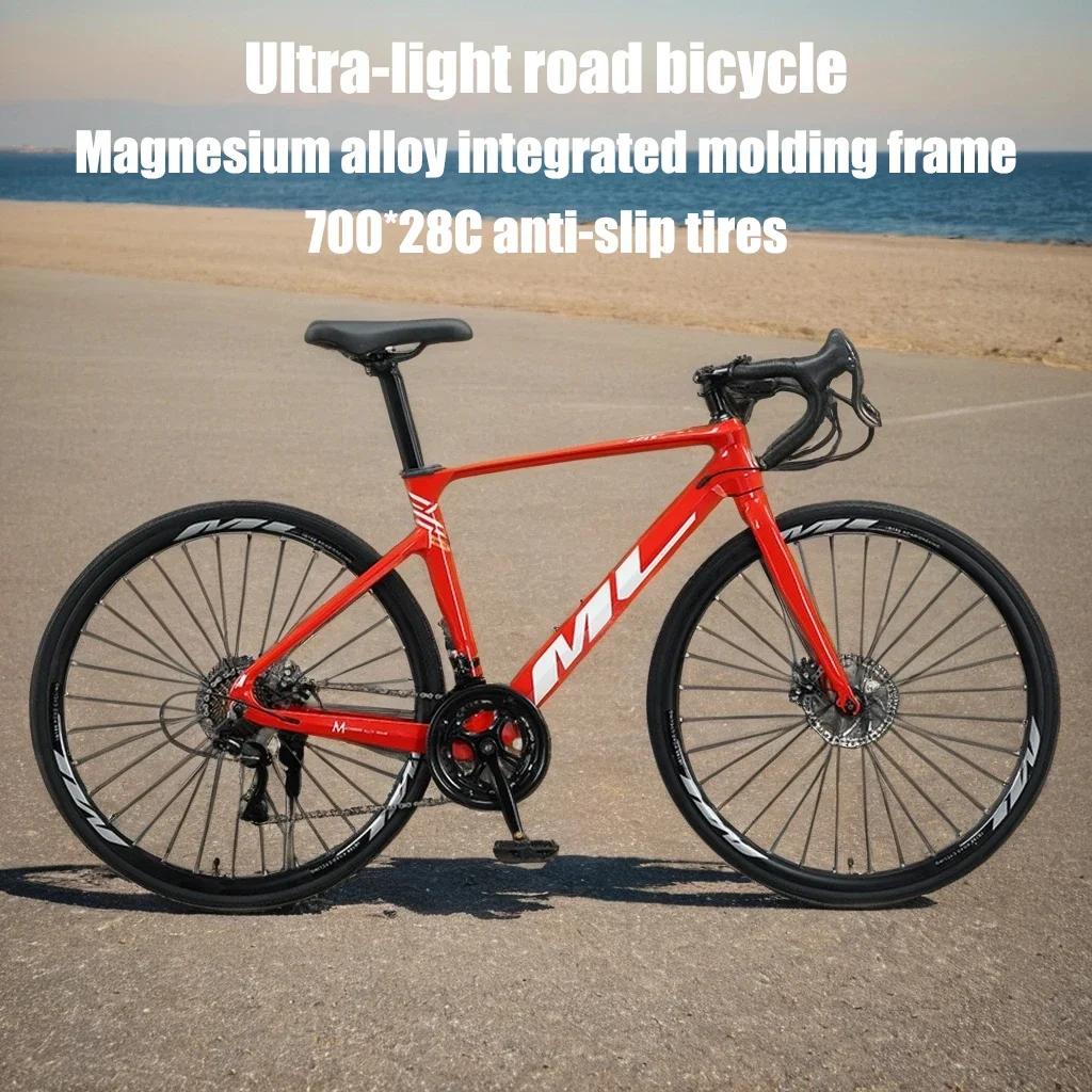 

700*28C Bend-handled Road Bicycle Magnesium Alloy Lightweight Road Racing Bike 16-speed Mechanical Disc Brake Gravel Bicicleta