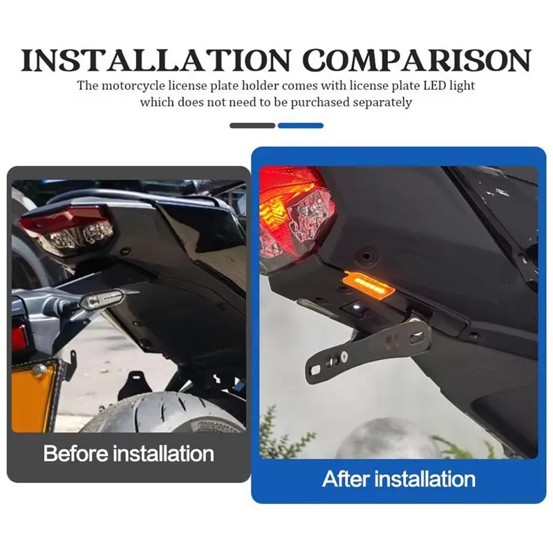 Stable-Fender Eliminator Motorcycle License Plate Holder Frame With LED Light Rear Tail Tidy For Yamaha MT09 2024-2026