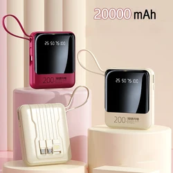 20000mAh Power Bank With Cable Lanyard Portable Charger External Battery For iPhone 16 15 Samsung Huawei Xiaomi Mini Powerbank