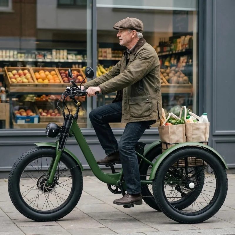 3-Rad-Elektro-Lastendreirad für Erwachsene 48V 750W Schnee- und Gelände-Elektrofahrrad Fatbike mit herausnehmbarem Akku