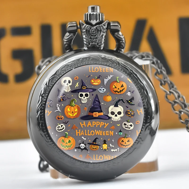 크리에이티브 빈티지 컴팩트 미디엄 쿼츠 목걸이, 포켓 시계, 합금 라운드 다이얼, 재미있는 스티커, 할로윈, 저렴한 어린이 선물