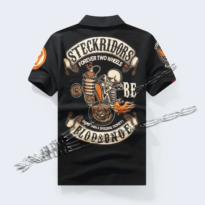 

2025 summer Japanese Motorcycle Biker Polo Shirt Mens Casual Skull Rider 3D Printed Short Sleeve Shirt Man Tops Tee Shirts