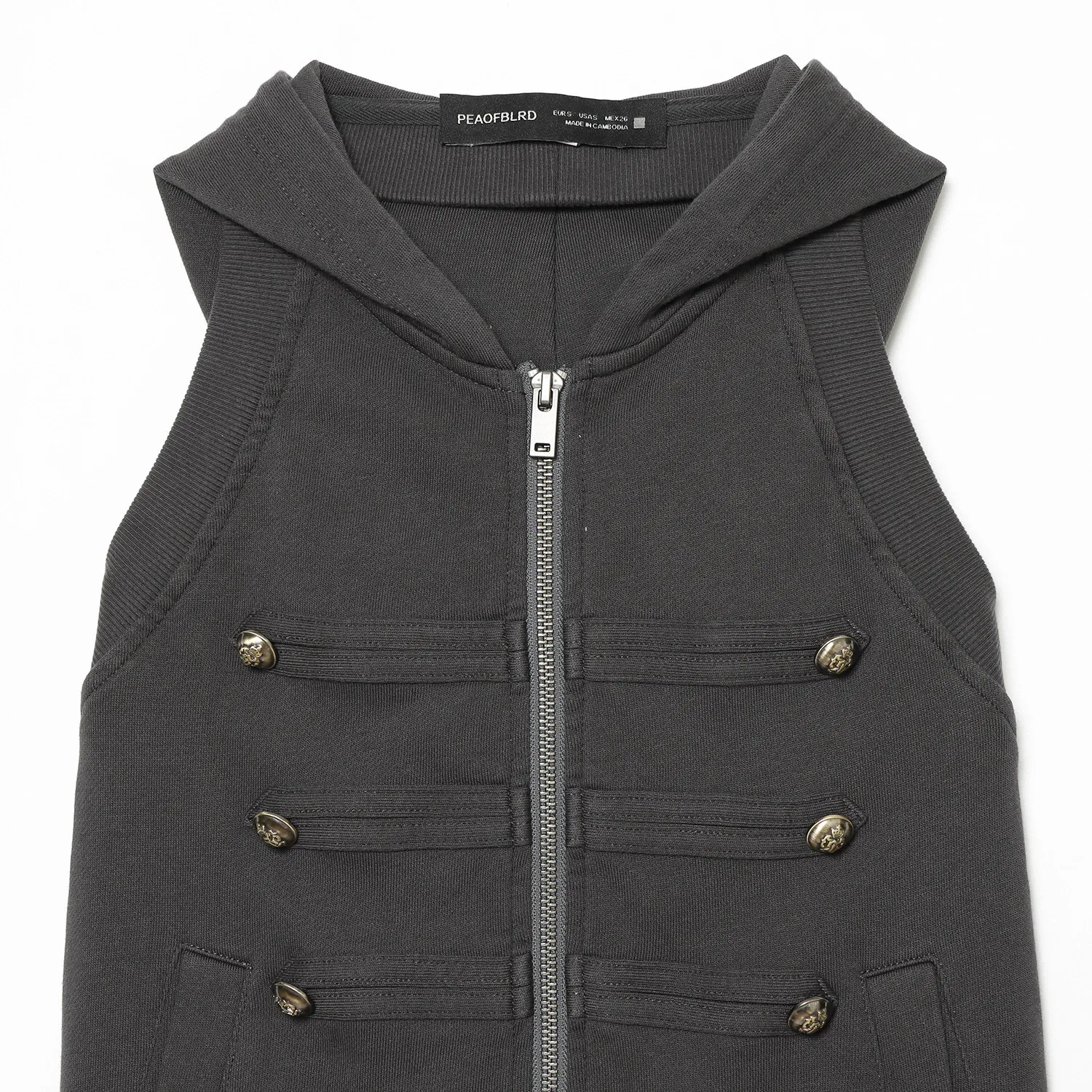 Fashionable Retro Gold Buckle Hoodie Sleeveless Jacket Women's Standard Fit Polyester Zipper Closure Short Outerwear