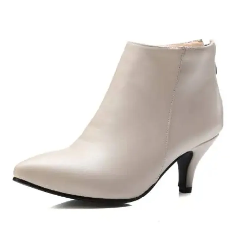 Pointed Toe Ankle Boots for Women Fashion Back Zippers Short Boots Female Slim Thin High Heels Black Apricot Rose Shoes Booties