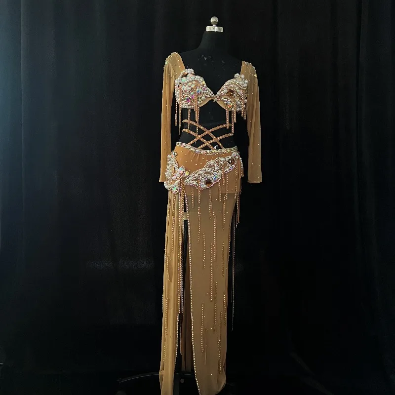 Customized Belly Dance Costumes Oriental Dance Performance Dress Popping Classic Team Competition Uniform Bra Belt Long Skirt