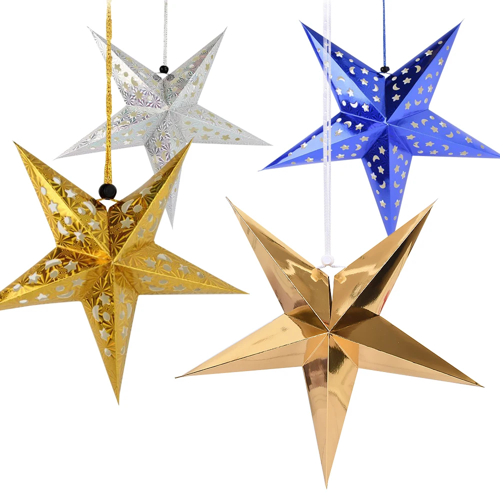 1PC 30/45cm Paper Hollow Stars Hanging Ornament for EID Mubarak Home Party Christmas Decoration Ramadan Kareem DIY Supplies