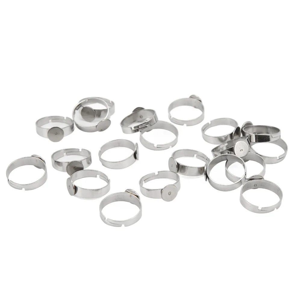 

20 шт. заготовок для колец из нержавеющей стали, плоское основание, регулируемый дизайн, регулируемое кольцо, круглая подложка 8 мм, плоское основание для колец, для изготовления ювелирных изделий