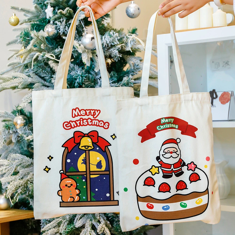 Christmas Shoulder Bag Christmas Themed Elk Xmas Bag Holiday Canvas Tote Canvas Tree Pattern Bag For Festival Daily Use School
