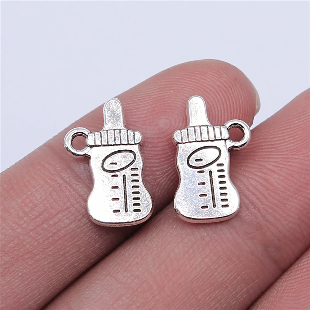 WYSIWYG 10pcs 16x10mm Baby Bottle Pendant Charms Antique Silver Plated For Jewelry Making Jewelry Findings