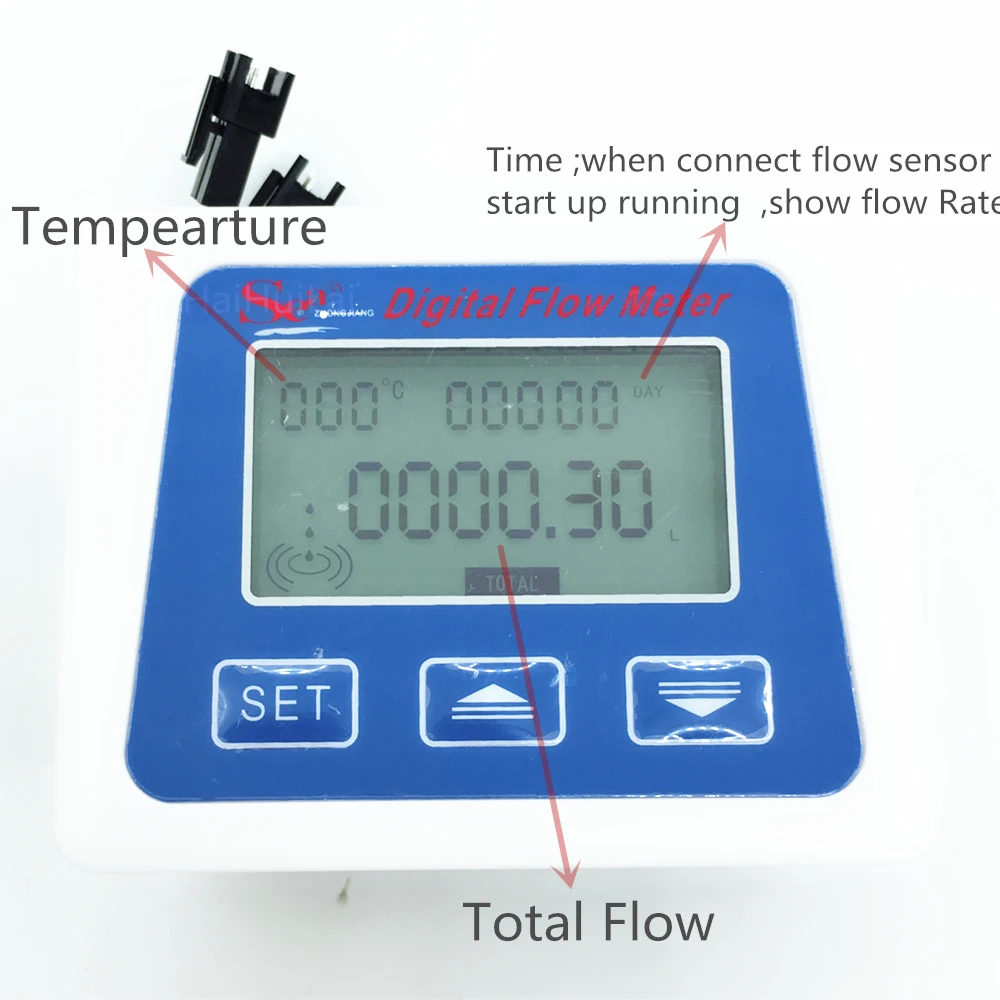 1/2" Temperature  Measure  Flow Rate Total Litters Gal Digital Flow Meter+ Turbine Flow Sensor