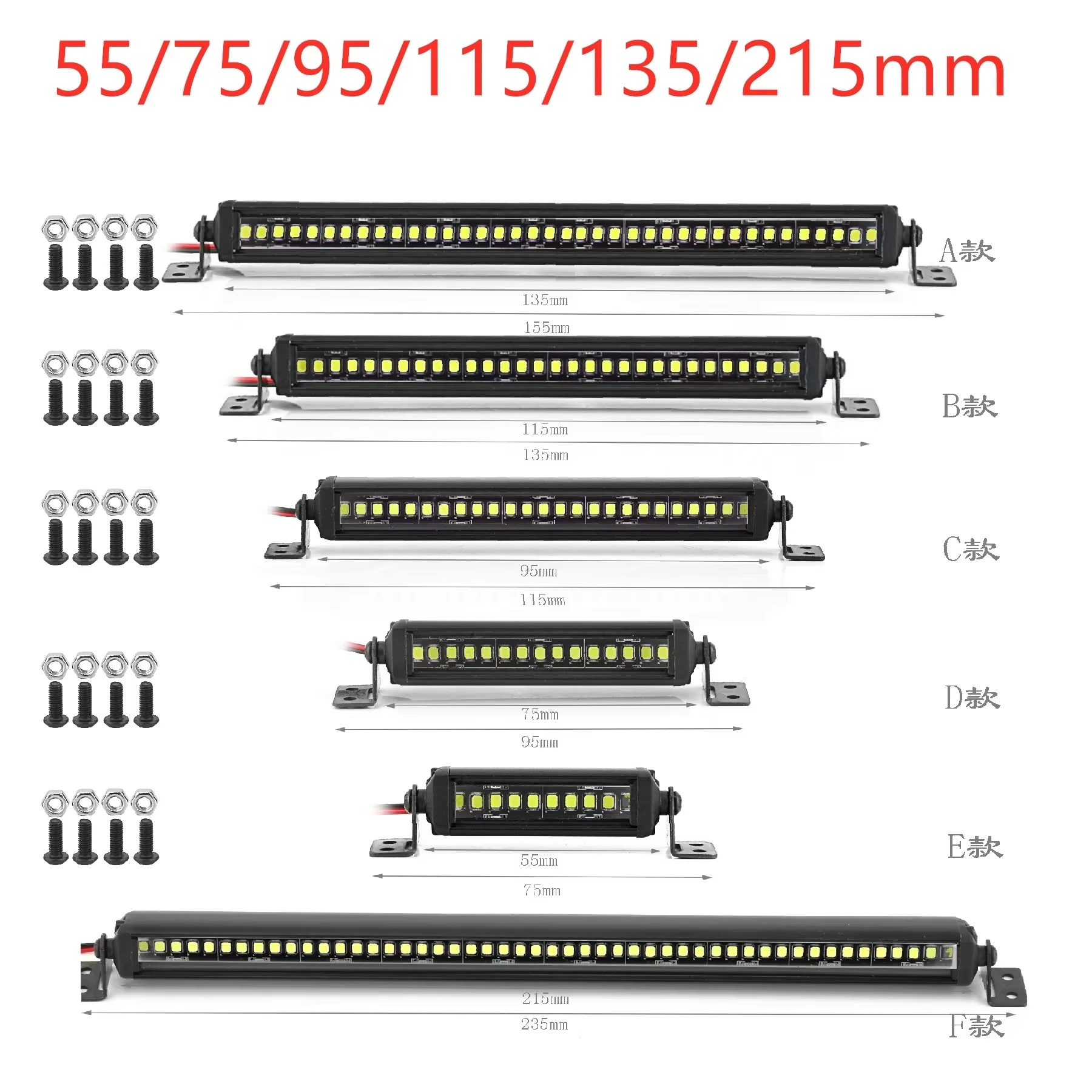 RC 55/75/95/115/135/215mm LED Light Bar Roof Lamp Lights for Axial SCX10 90046 Traxxas TRX4 Slash Rustler 1/8 1/10 Car Upgrade