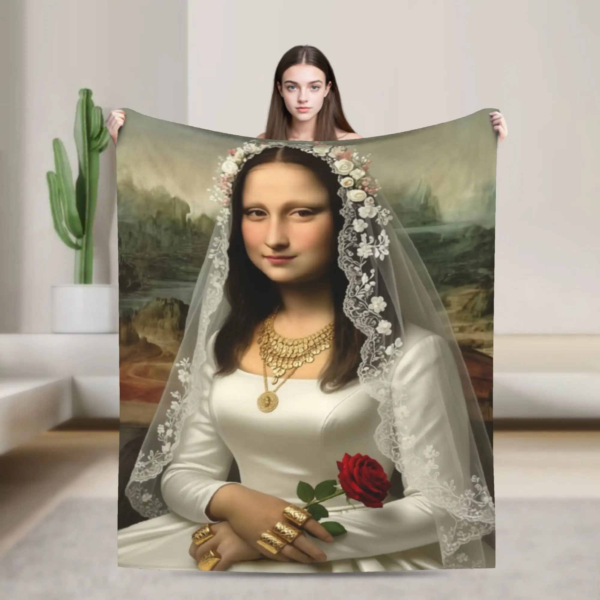 Soft Throw Blanket Plane Travel Bride Mona Lisa Funny Art Blanket  Flannel Bedspread For Home Decor Trend Sofa Bed Cover