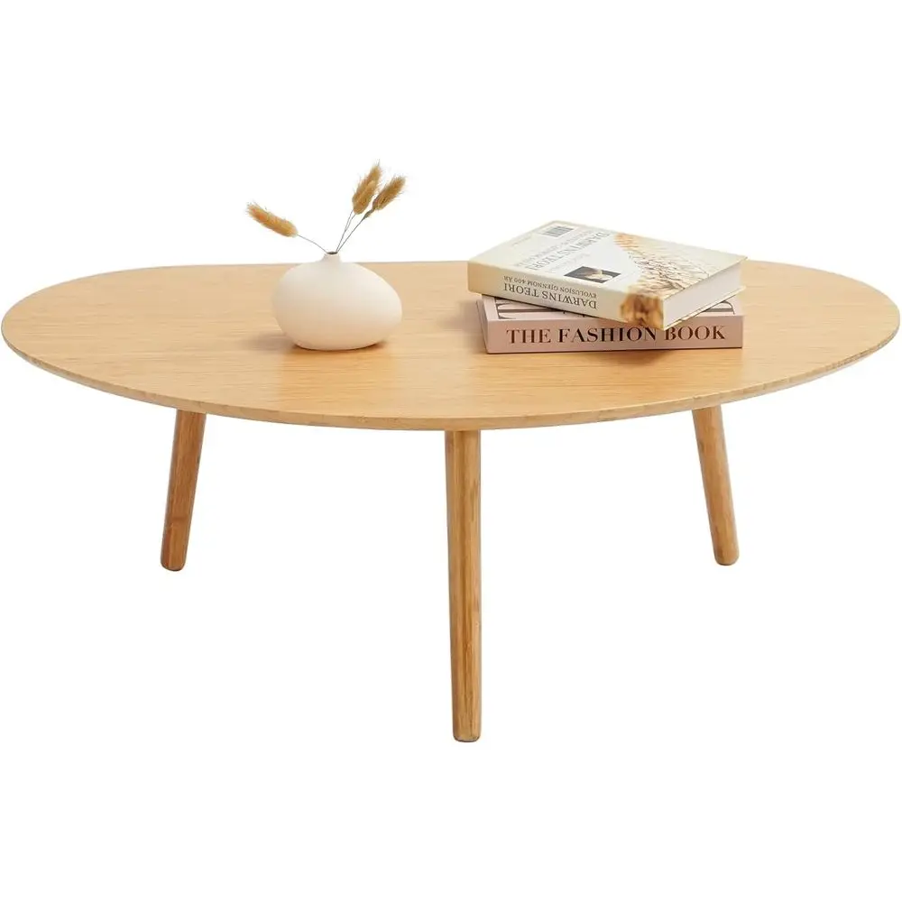 

Mid-Century Modern Oval Coffee Table, Living Room Centerpiece, Solid Wood, Natural Wood Grain (18.9 Diameter x 33.85 Width x 12.