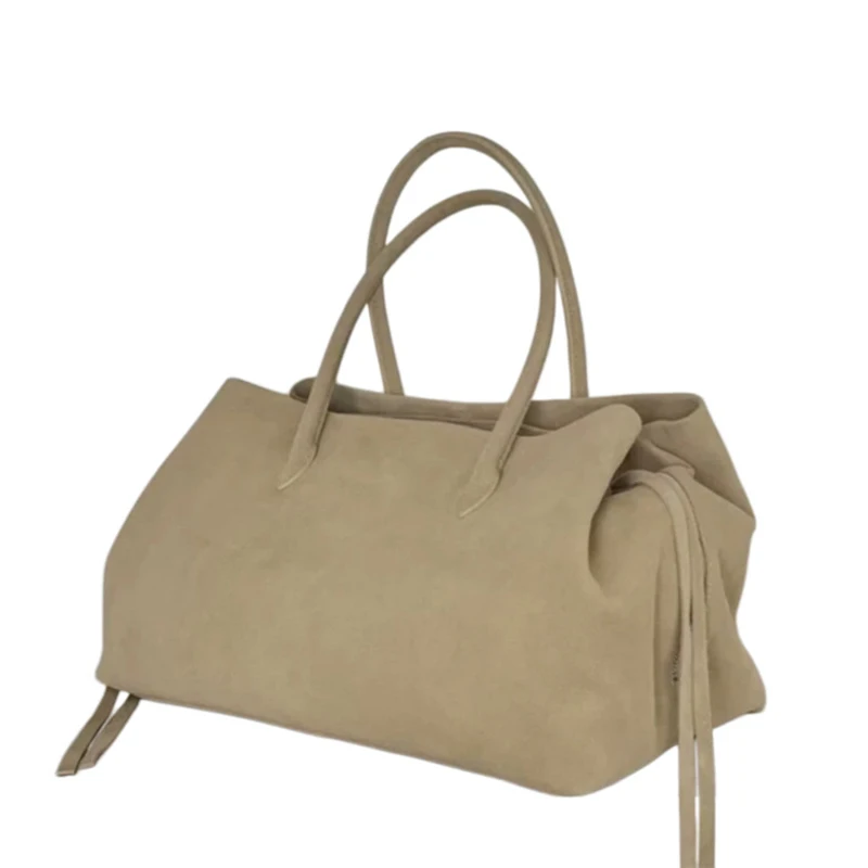 Women's Tote Bag Luxury Multi Layer Large Capacity Cow Leather Apricot Suede Commuting Handbag High Quality Winter Shoulder Bag