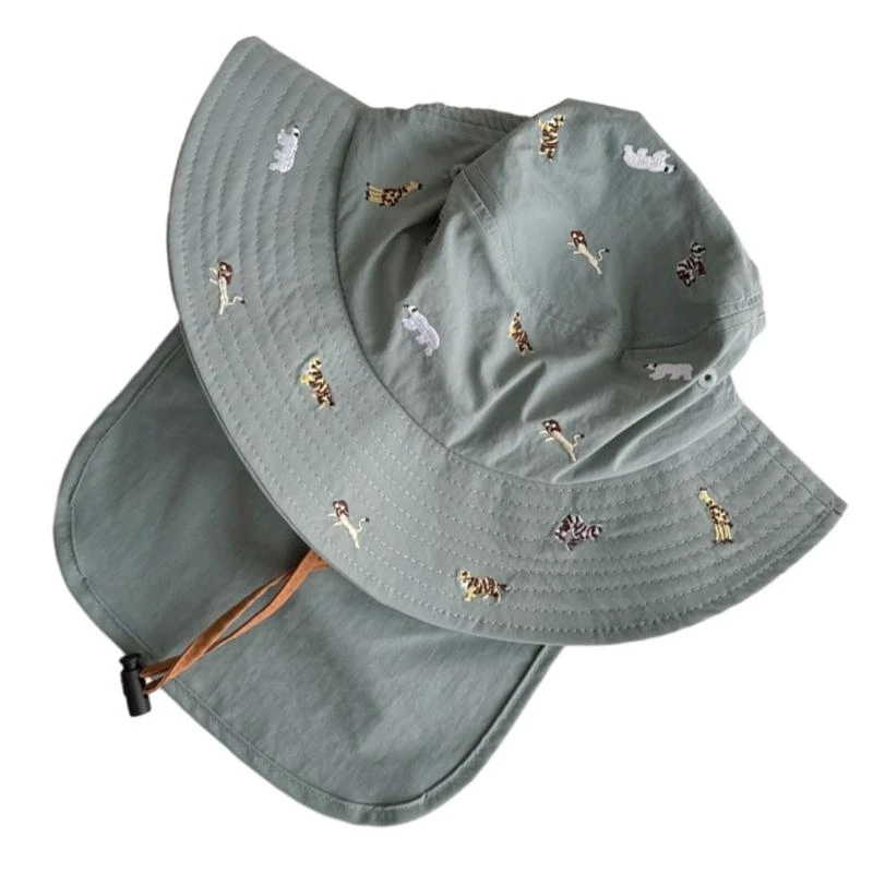 

J15U Kids Fisherman Hat Cartoon Print Infants Bucket Caps Wide Brimmed for Daily