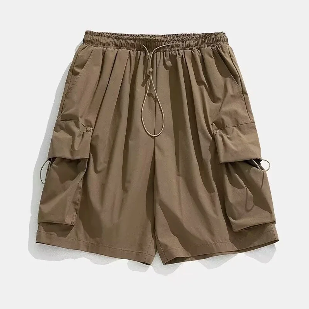 Short cargo taille élastique mi-haute pour homme, short de plage décontracté, multi-poches, jambe large, cordon de serrage à proximité réglable, été