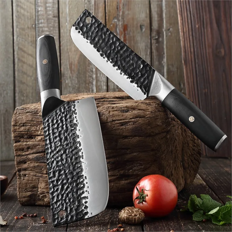 Hand-forged Hammered  Kitchen Knife 50Cr15mov Stainless Steel Japanese Slicing Chopping Knife Sets Sharp Blade Cleaver Knive