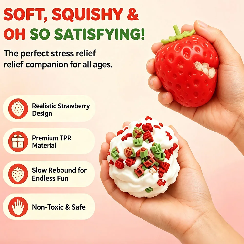 Fun Event Party Favors Kawaii Strawberry Block Sphere Squishy Handcrafted Fake Fruit Tactile Squeeze Gadget Goodie Bag Stuffer