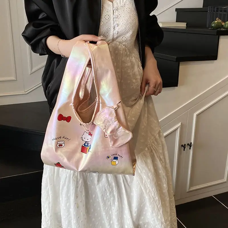 سانريو الكورية نمط حقيبة كتف كيتي حقيبة كتف سعة كبيرة موضة حلوة نمط طالب فتاة متجر حمل حقيبة حقيبة كتف